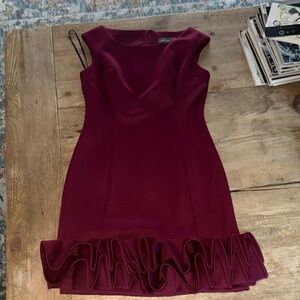 Donna Ricco Deep Red Mini Dress with Ruffle Hem